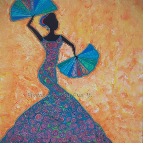 Hand Crafted Painting Of A Colorful Flamenco Dancer on Canvas 16x20 Abstract - Picture 1 of 16